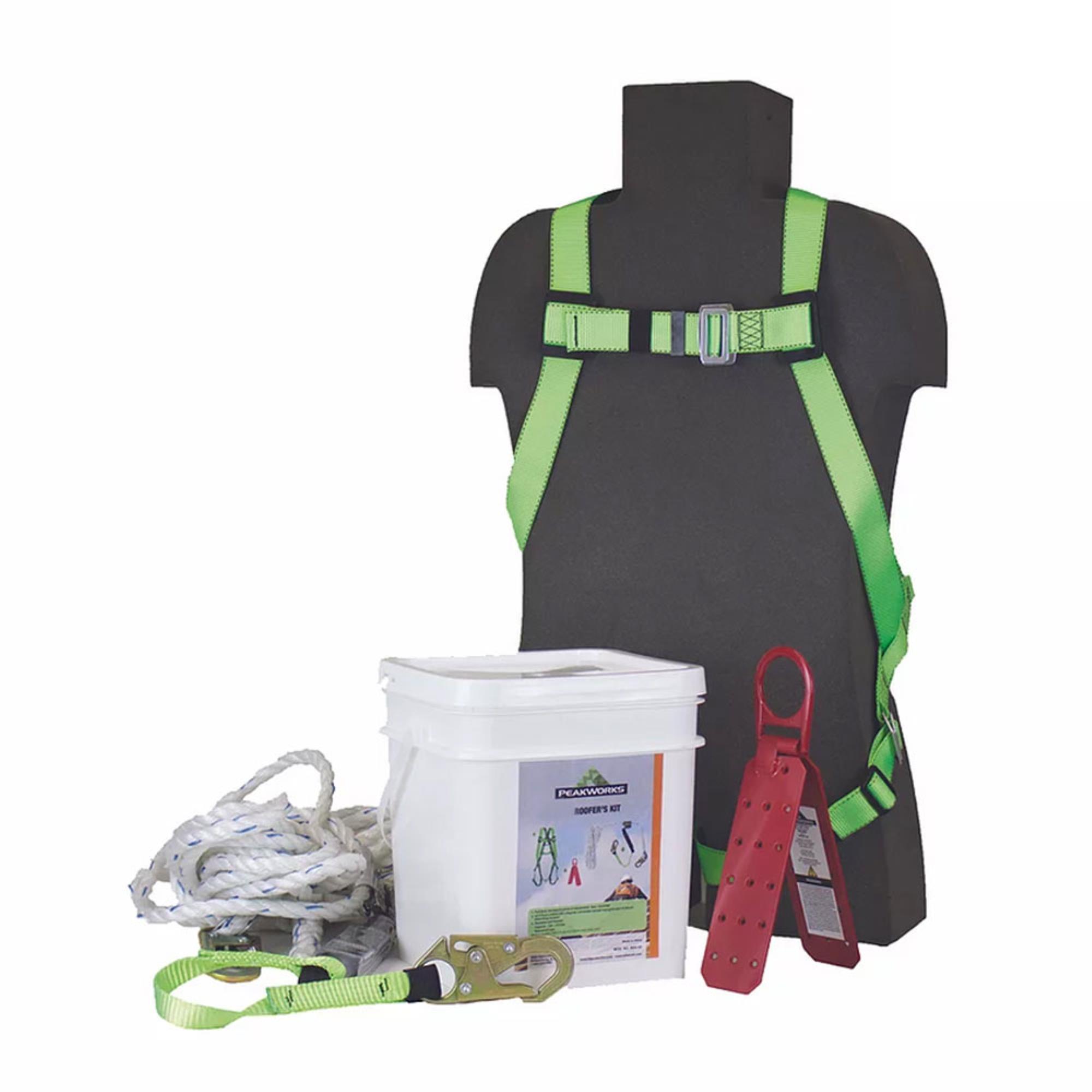 Peak Works, RK7 Roofer Kit Harness Rope 25ft. Lifeline Bracket, Weight Capacity 400 lb, Harness Size One Size, Model# V8257282